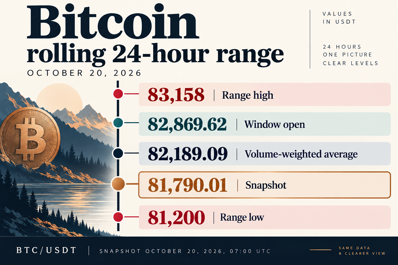 Bitcoin price ladder showing the captured low, last price, weighted average, opening price and high