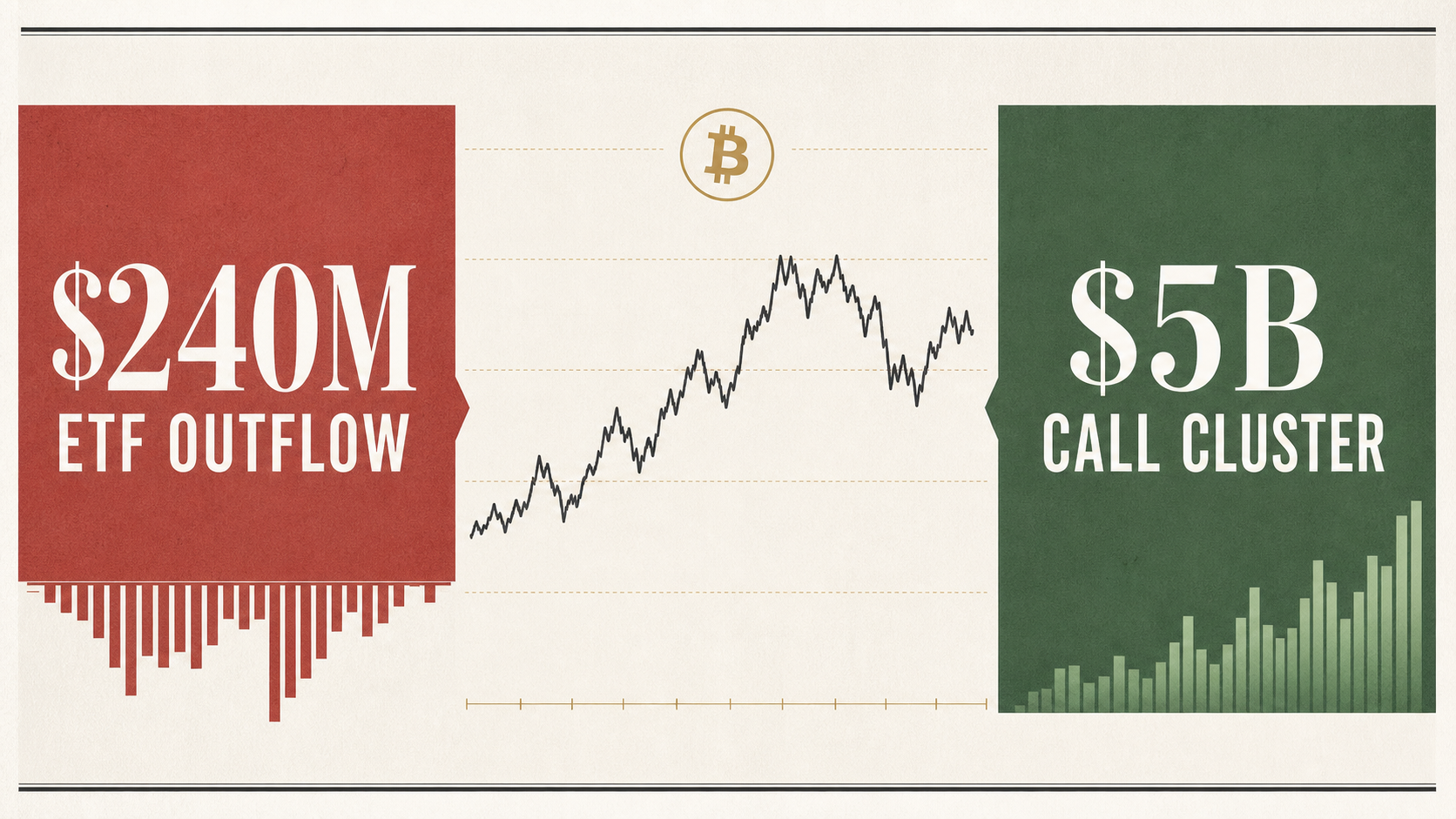 Editorial chart card contrasting $240M ETF outflow with a $5B bullish call cluster